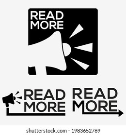 Leer más tipografía con el icono del altavoz alto. Vector de letras creativo.