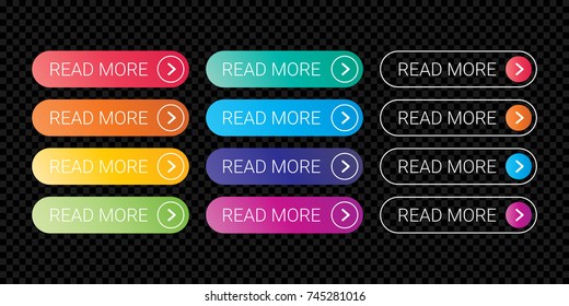 Read More web button flat design template with color gradient style. Vector web page button element isolated internet site page thin line outline modern button icons set on transparent background.