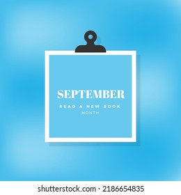 Read a new book month. September. Blue blurred background. Vector illustration, flat design