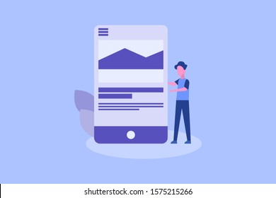 read online article or magazine illustration concept for web landing page template, banner, flyer and presentation