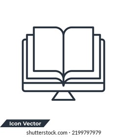 read online book on screen icon logo vector illustration. online reading symbol template for graphic and web design collection