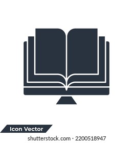 read online book on screen icon logo vector illustration. online reading symbol template for graphic and web design collection