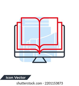 read online book on screen icon logo vector illustration. online reading symbol template for graphic and web design collection