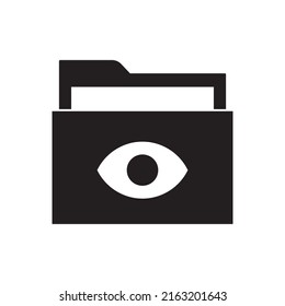 Read only folder, folder with an eye icon in black flat glyph, filled style isolated on white background