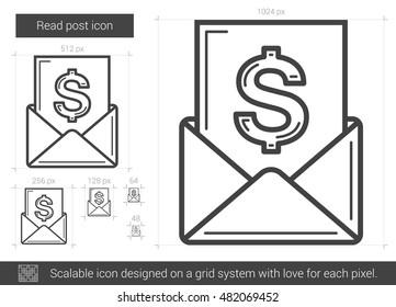 Read post vector line icon isolated on white background. Read post line icon for infographic, website or app. Scalable icon designed on a grid system.