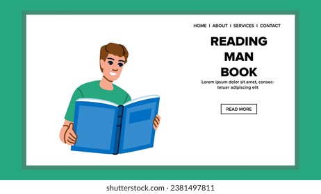 read reading man book vector. young business, student sitting, person study read reading man book web flat cartoon illustration