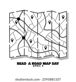 Read a Road Map Day to celebrate on April 5th. Illustration of a road map with bold text on white background.