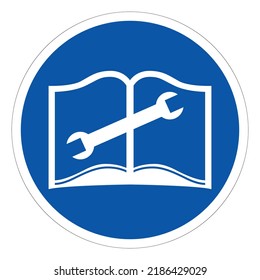 Read Service Manual with Wrench Symbol Sign,Vector Illustration, Isolated On White Background Label. EPS10