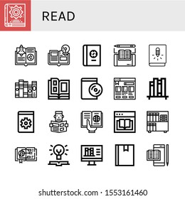 read simple icons set. Contains such icons as Manual book, Guide, Book, Ebook, Books, Catalog, Audiobook, Bookstore, Book shelf, Manual, Reading, can be used for web, mobile and logo