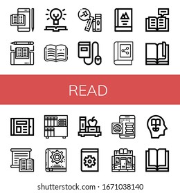 read simple icons set. Contains such icons as Ebook, Knowledge, Open book, Books, Book, Reading, Studying, Manual book, Manual, Bookstore, can be used for web, mobile and logo