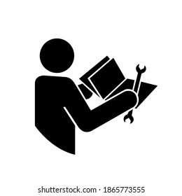 Read Technical Manual Before Servicing Black Icon, Vector Illustration, Isolate On White Background Label. EPS10