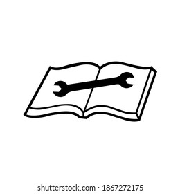 Leer el Manual Técnico Icono Negro, Ilustración Vector, Aislar En Etiqueta De Fondo Blanco. EPS10