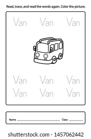 Read, trace, and read the words again color the picture illustration, vector