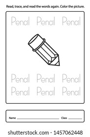Read, trace, and read the words again color the picture illustration, vector