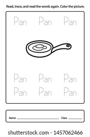 Read, trace, and read the words again color the picture illustration, vector