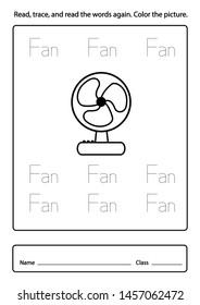 Read, trace, and read the words again color the picture illustration, vector