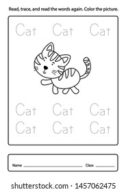 Read, trace, and read the words again color the picture illustration, vector