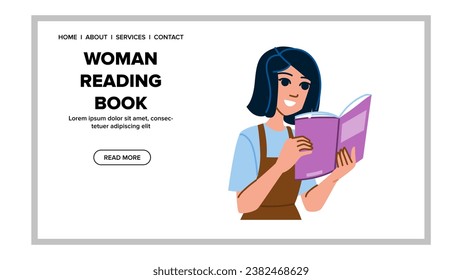 read woman reading book vector. person young, indoors beautiful, leisure attractive read woman reading book web flat cartoon illustration