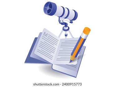 Read world binoculars books flat isometric illustration