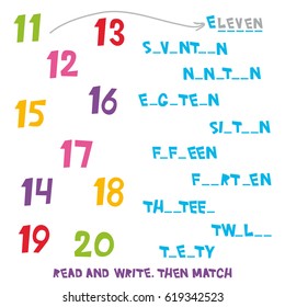 match colour numbers 11 20 kids stock vector royalty free 479523679