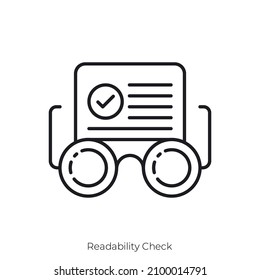 Readability Check icon. Outline style icon design isolated on white background