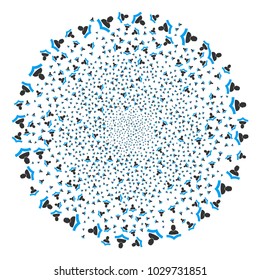 Reader exploding circle. Object pattern created from random reader pictograms as burst spheric cluster. Vector illustration style is flat iconic symbols.
