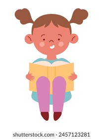 reader girl sitting with book isolated