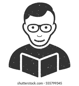 Reader grainy textured icon for overlay watermark stamps. Flat symbol with unclean texture. Dotted vector gray ink rubber seal stamp with grunge design on a white background.