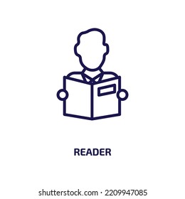 icono de lector de la colección de negocios. Lector lineal delgado, estudio, icono del contorno educativo aislado en fondo blanco. Signo de lector de vectores de línea, símbolo para web y móvil