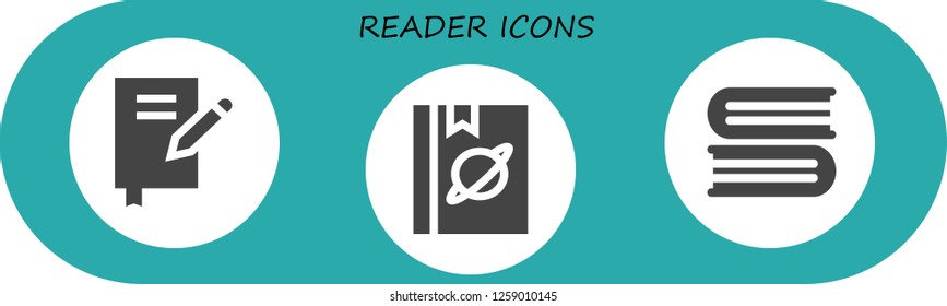  reader icon set. 3 filled reader icons. Simple modern icons about  - Book, Books