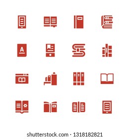 reader icon set. Collection of 16 filled reader icons included Ebook, Book, Books, Scanner