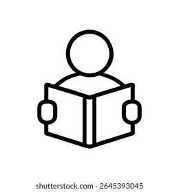 Reader immersed in open book. Icon symbol illustration