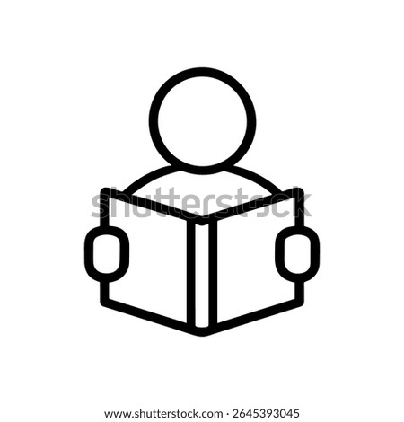 Reader immersed in open book. Icon symbol illustration