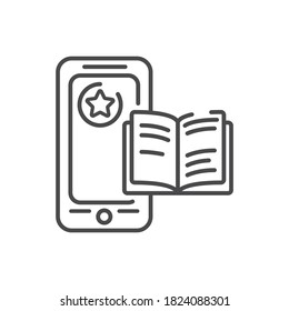 Reader mobile application in smartphone black line icon. Pictogram for web page, mobile app, promo. UI UX GUI design element. Editable stroke.