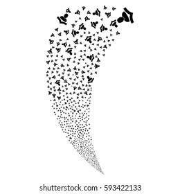Reader random fireworks stream. Vector illustration style is flat black iconic symbols on a white background. Object fountain done from scattered icons.
