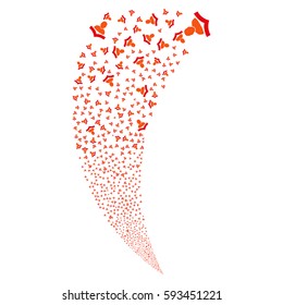 Reader random fireworks stream. Vector illustration style is flat intensive red and orange iconic symbols on a white background. Object fountain constructed from scattered pictographs.