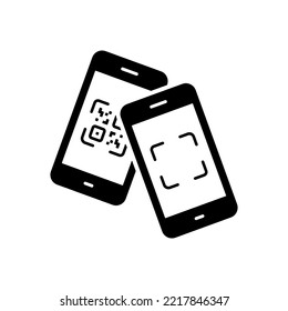 Reader Scan QRcode on Mobile Phone for Payment Silhouette Icon. Scanner QR Code Verification on Smartphone Glyph Pictogram. Client Wireless Checking with Barcode Sign. Isolated Vector Illustration.