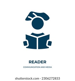reader vector icon. reader, education, book filled icons from flat communication and media concept. Isolated black glyph icon, vector illustration symbol element for web design and mobile apps