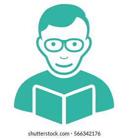 Reader vector icon. Flat cyan symbol. Pictogram is isolated on a white background. Designed for web and software interfaces.