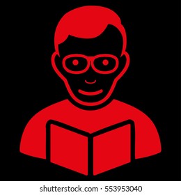 Reader vector icon. Flat red symbol. Pictogram is isolated on a black background. Designed for web and software interfaces.