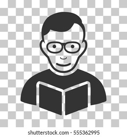 Reader vector icon. Illustration style is flat iconic gray symbol on a chess transparent background.