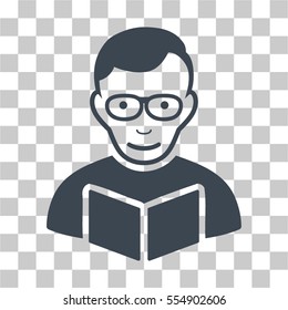 Reader vector pictogram. Illustration style is flat iconic smooth blue symbol on a chess transparent background.