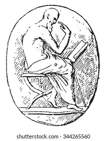 Reader, vintage engraved illustration. Private life of Ancient Antique family 1881.
