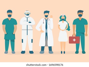 La disposición del equipo médico para tratar el coronavirus COVID-19 y combatir el coronavirus.
Ilustración sobre la atención de la salud y la seguridad
