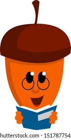 Reading acorn, illustration, vector on white background.