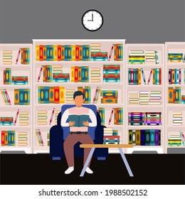Reading activity in the library vector design illustration 12