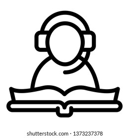 Reading an audio book icon. Outline reading an audio book vector icon for web design isolated on white background