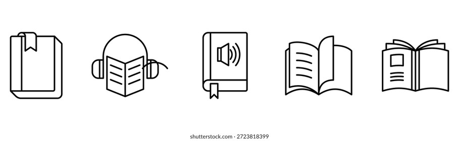 Conceptos de lectura y audiolibro con varios iconos de libros para la educación y el entretenimiento