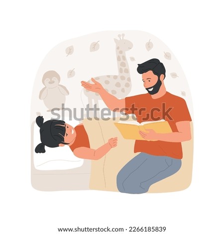 Reading before bed isolated cartoon vector illustration. Dad reads daughter a bedtime fairy tale, family relationship, kids sleep ritual, child falling asleep, nighttime habit vector cartoon.