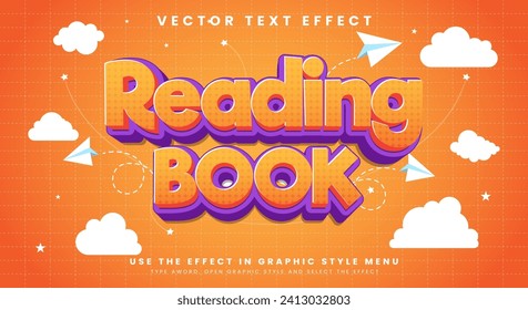 Reading Book 3d editable text effect Template with cartoon style
